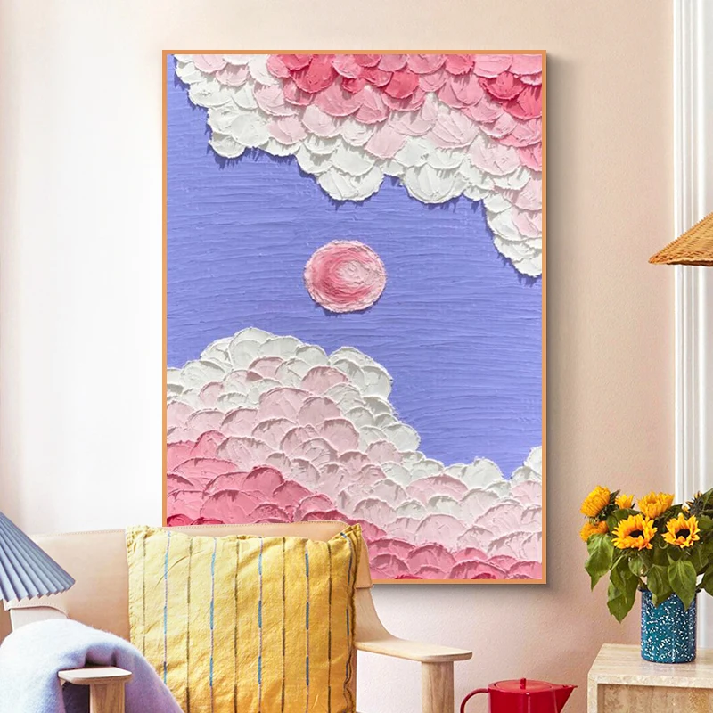 

Hand-painted Oil Painting on Canvas Cartoon Abstract Moon Night Blue Sky Luxury Kidsroom Decor Child Room Wall Hang Art No Frame
