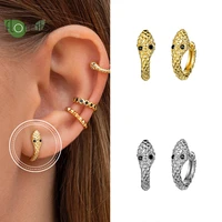 925 silver ear buckle black zircon snake earrings punk style small hoop earrings for women prevent allergy earrings fine jewelry