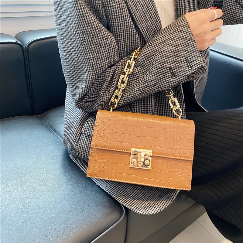 

Female Small Luxury Brand Thick Chain Crossbody Bags for Women Black Ladies Handbags Shoulder 2021 Summer Leather Bags