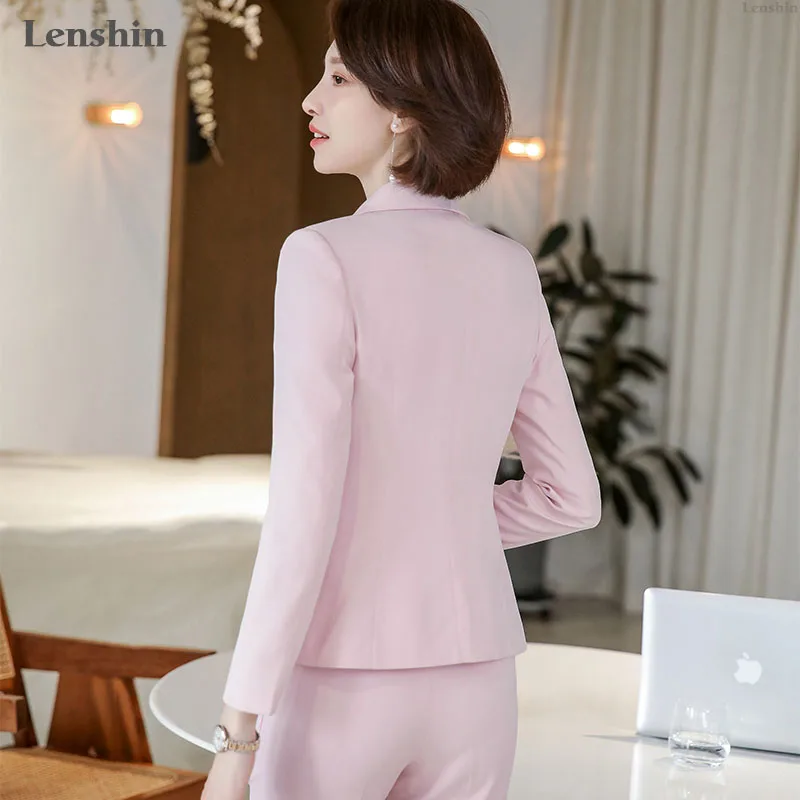 Lenshin 2 Pieces set Fashion Casual Pant Suit Office Lady Ankle-length Uniform Design for Women Business Work Wear with trousers | Женская