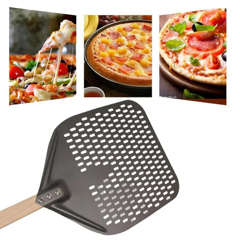 

Square Wooden Handle Pizza Shovel Anti Scalding Pan Shovel Steel Wheels Square Baking U9L2