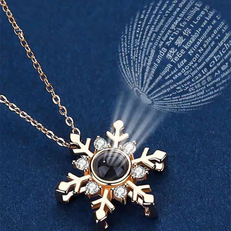 

Fashion Snowflake Pendant Necklace for Women Unique Projection Function 100 Language "I LOVE YOU" Love Necklace Wedding Jewelry