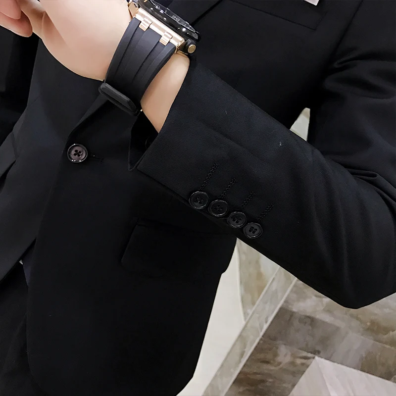 

2pcs/set 2021 new fashion Korean style Slim Black Mens suit with pants High quality wedding suits for men dress Clothing men's