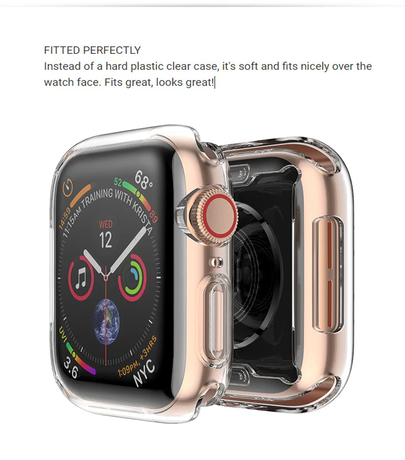 Защитный чехол для Apple Watch 38 мм, 42 мм, 40 мм 44 мягкий прозрачный TPU/Алюминий корпус из сплава для наручных часов Iwatch серии 5 4 3 2 1 Аксессуары