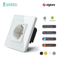 bseed zigbee wall socket europe standard single crystal glass panel white black gold grey electrical outlet work with tuya
