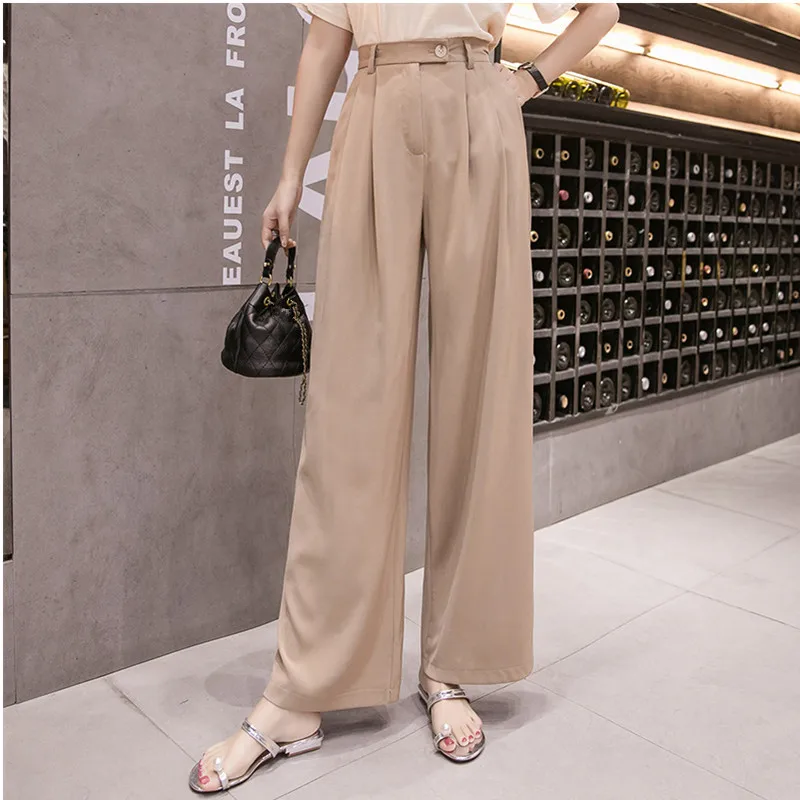

2021 Classic Wide Pants Floor-Length Pleated Loose Women Trousers Spring Wide Leg Pants Vintage Female Palazzo Pants