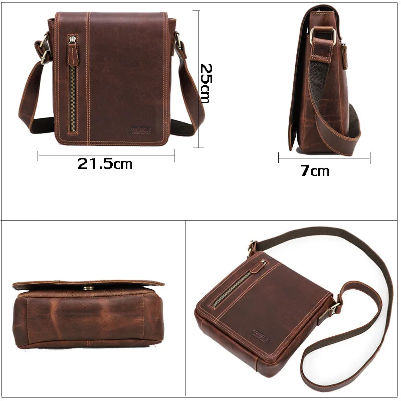 Retro Crazy Horse Leather Men's Shoulder Bag Multifunctional Casual Men's Messenger Bag Large Capacity iPad Computer Bag