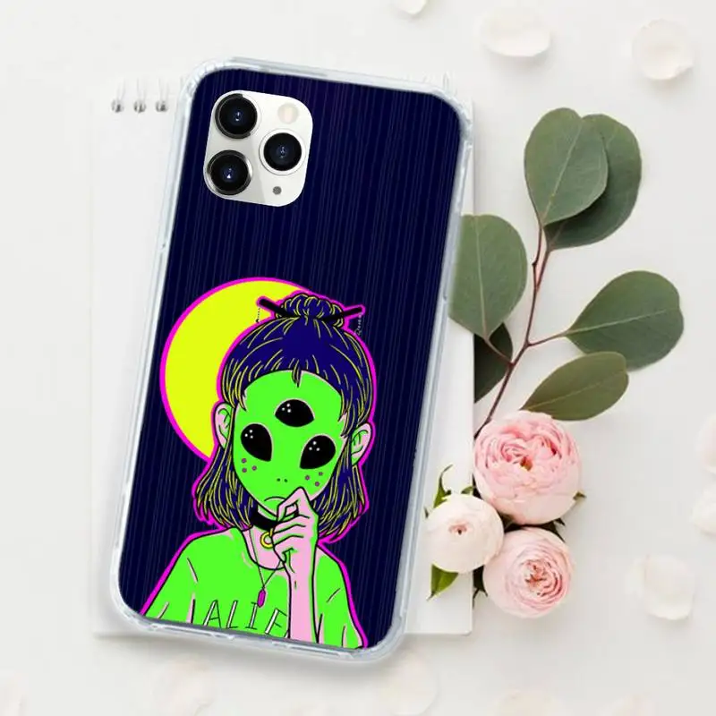 

Cute cartoon alien space universe Phone Cases for iPhone 11 12 pro XS MAX 8 7 6 6S Plus X 5S SE 2020 XR funda coque