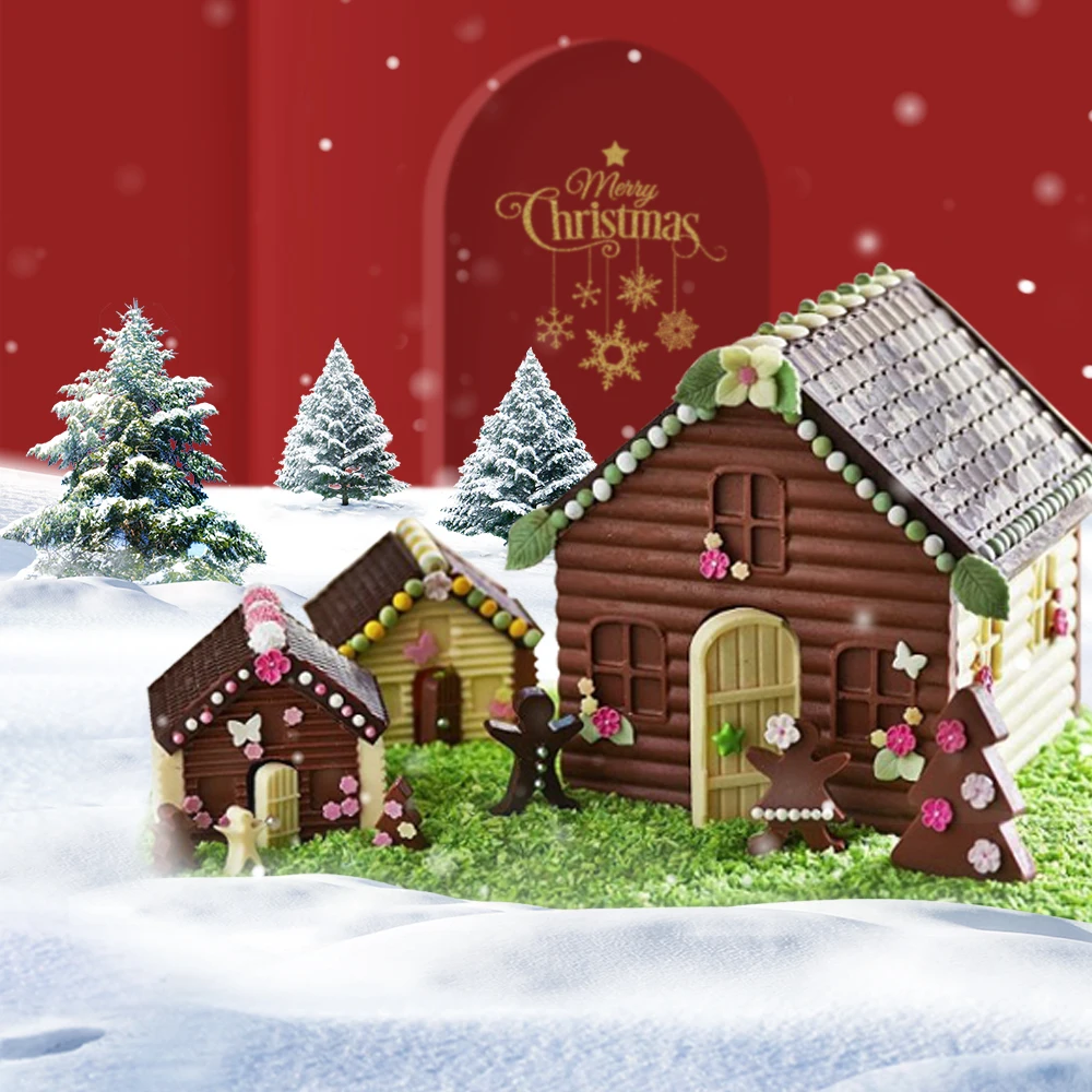 silikolove 2 pcsset christmas 3d gingerbread house silicone mold diy baking chocolate cake mould biscuits cookie bakeware tools free global shipping