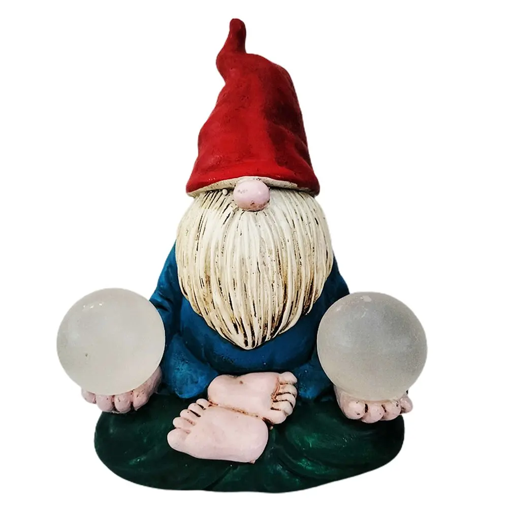 

Funny Resin Gnomes Statue With Solar Lights Waterproof Warm White Cracked Glass Ball LED Outdoor Garden Decor Path Yard Lawn