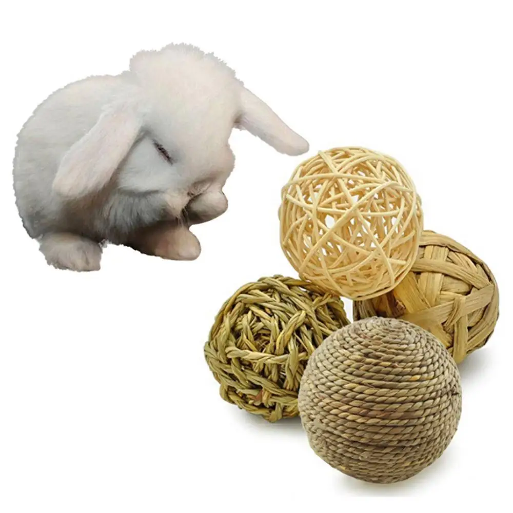 

40% Hot Sales! 4Pcs Bird Parrot Rabbit Play Toy Parakeet Straw Vine Rattan Ball Pet Cage Decor
