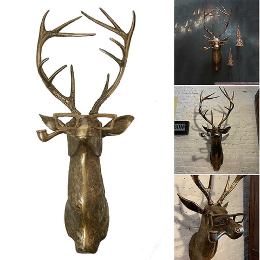 

Animial Head Bronzed Aluminum Staute Animal with Glasses Hanging Wall Mount Bear Mouse Deer Rabbit Stag Home Decoration Pendant
