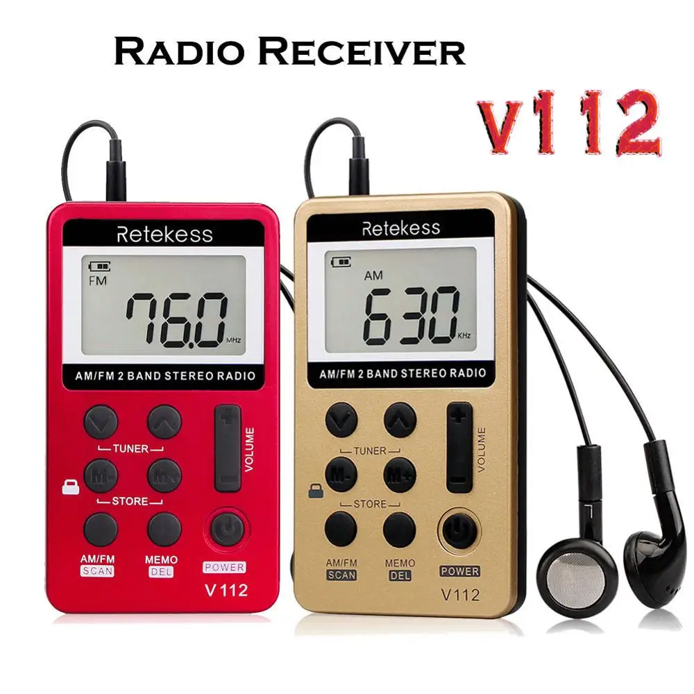 Retekess V112 Мини Портативный радиоприемник FM AM 2 диапазона цифровое карманное радио