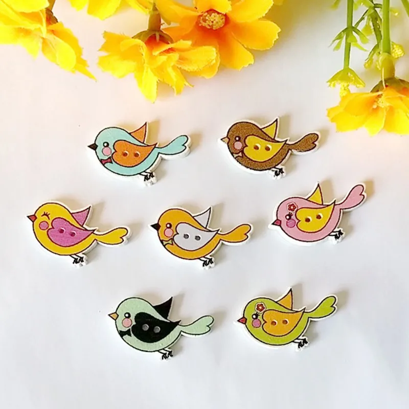 

New 50Pcs/lot Mixed Birds Pattern Wooden Buttons Sewing Scrapbooking Decoration Embellishment Craft botoes Clothing Accessories