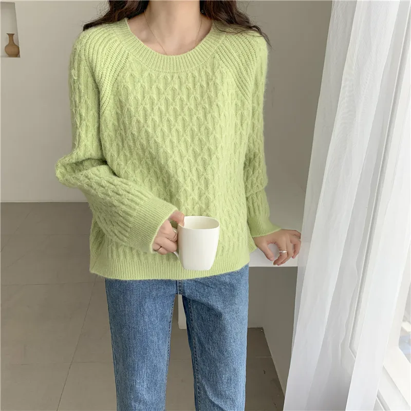 

Fashion Women Solid Simple Knitted Sweater Pullover Long Sleeve O-neck Casual Loose Korean Lazy Tops Sweaters 2020 Autumn Winter