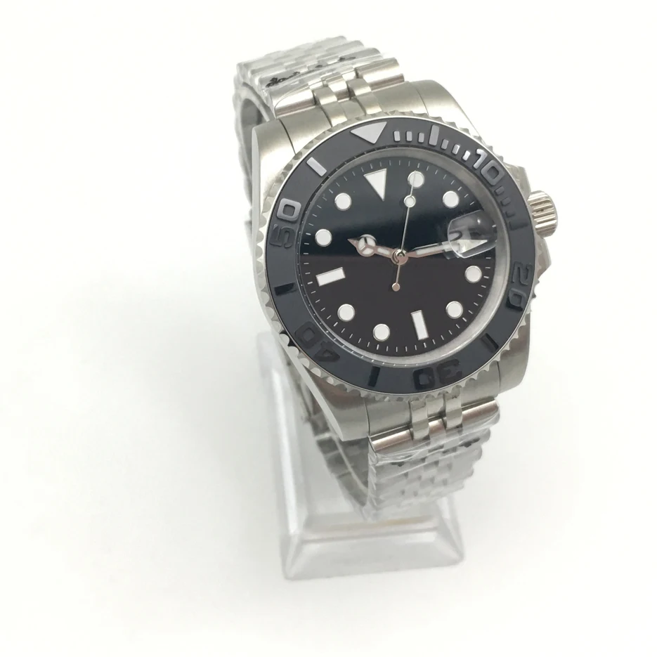 Ceramic Rotating Bezel Stainless Steel Bracelet Mechanical Automatic Men's Watch 40mm Black No LOGO Dial Luminous Markers