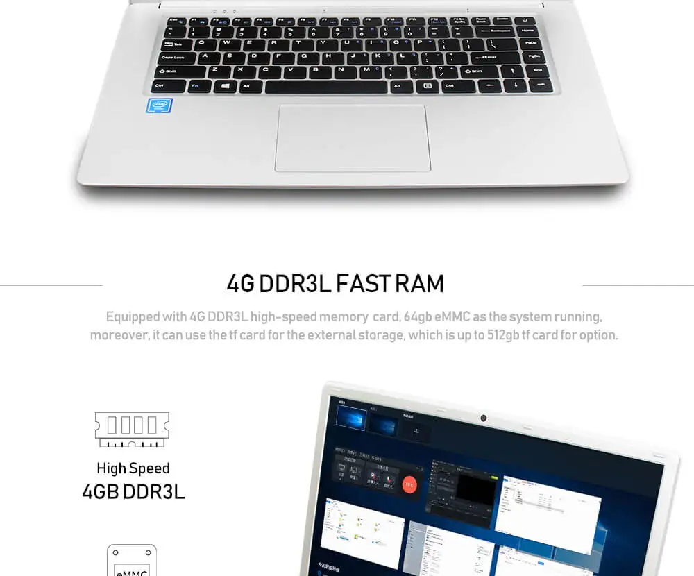 Ноутбук 15,6 дюймов с узкой рамкой 1920x1080P FHD Intel четырехъядерный процессор 4 ГБ DDR3 64 Гб eMMC Windows 10 ультрабук ноутбук