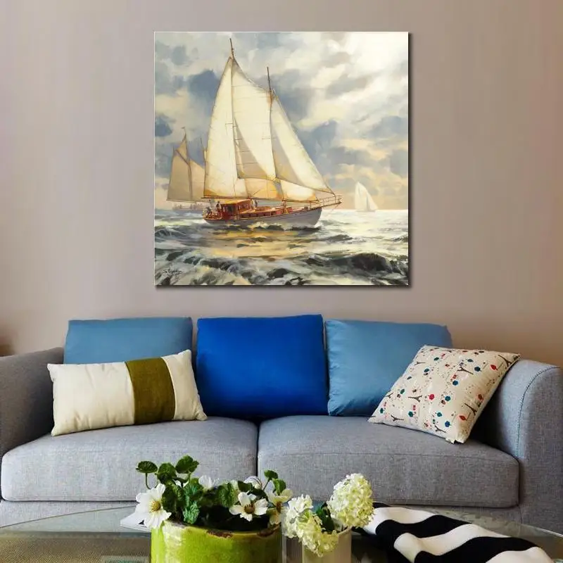 

Ahead of the Storm sailboat canvas wall art Oil painting Abstract Seascapes artwork for office bathroom Hand Painted home decor