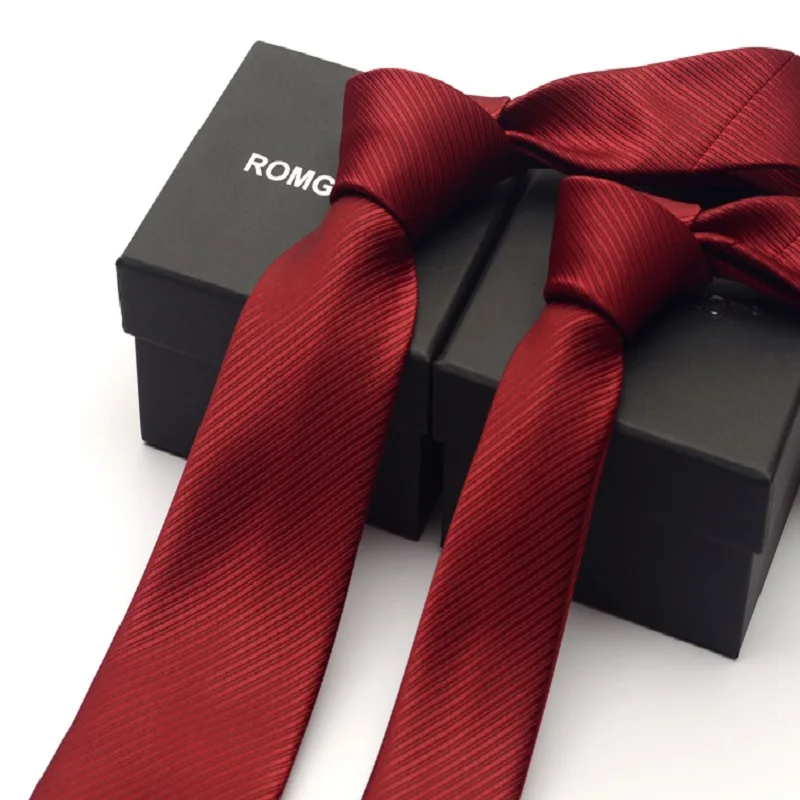 

2019 Brand New Men's High Quality Fashion 6CM 8CM Slim Wine Red Striped Necktie Romantic Wedding Neck Tie for Men with Gift Box