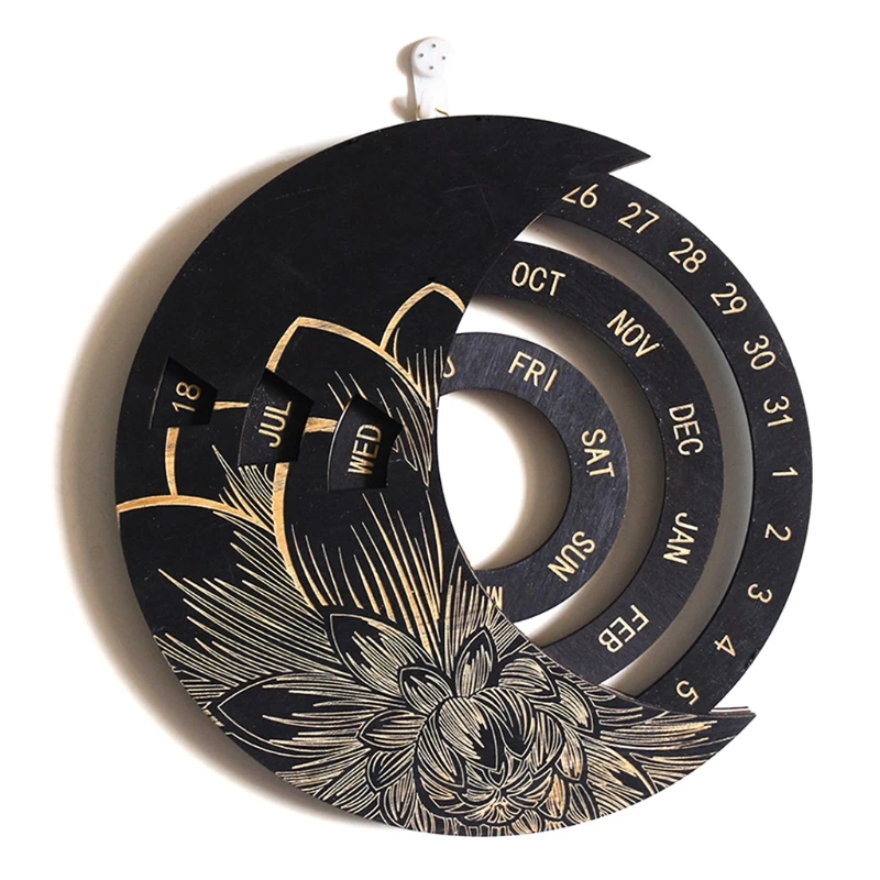 

Wooden Moon Perpetual Calendar Adjustable Family Birthday Reminder Wall Board D08A