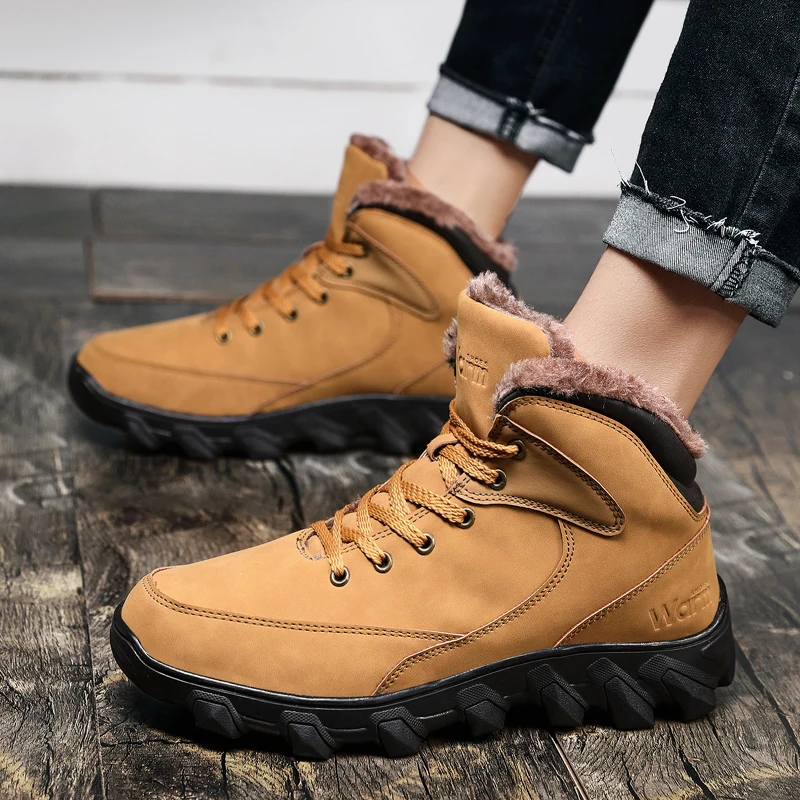 Зимние ботинки для мужчин с меховой подкладкой нескользящая походная обувь
