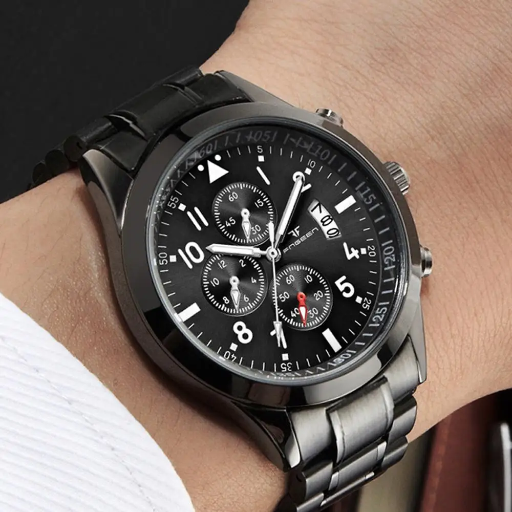 

Men 'S Watch Fngeen Brand New Fashion Quartz -Watch Black Steel Waterproof Decoration Wristwatch Male Clock Date Erkek Kol Saati