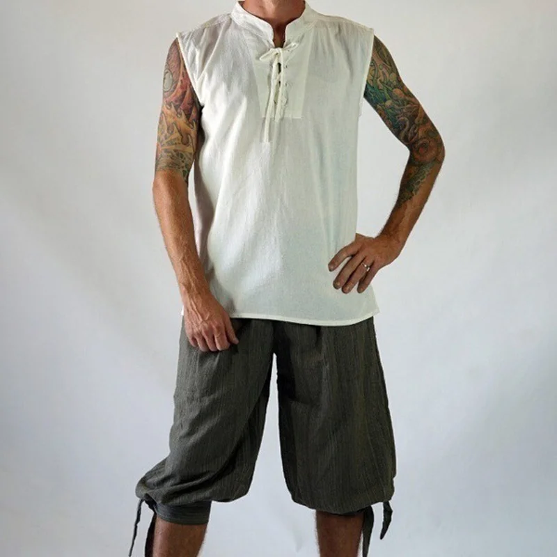 Средневековый Ренессанс Мужской Топ без рукавов рыцарь рубашка брюки пиратский