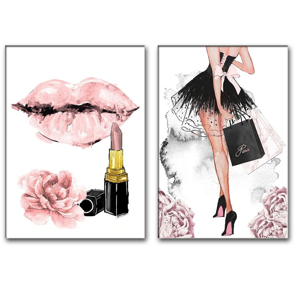 Алмазная живопись девушка духи цветок помада высокий каблук настенное искусство