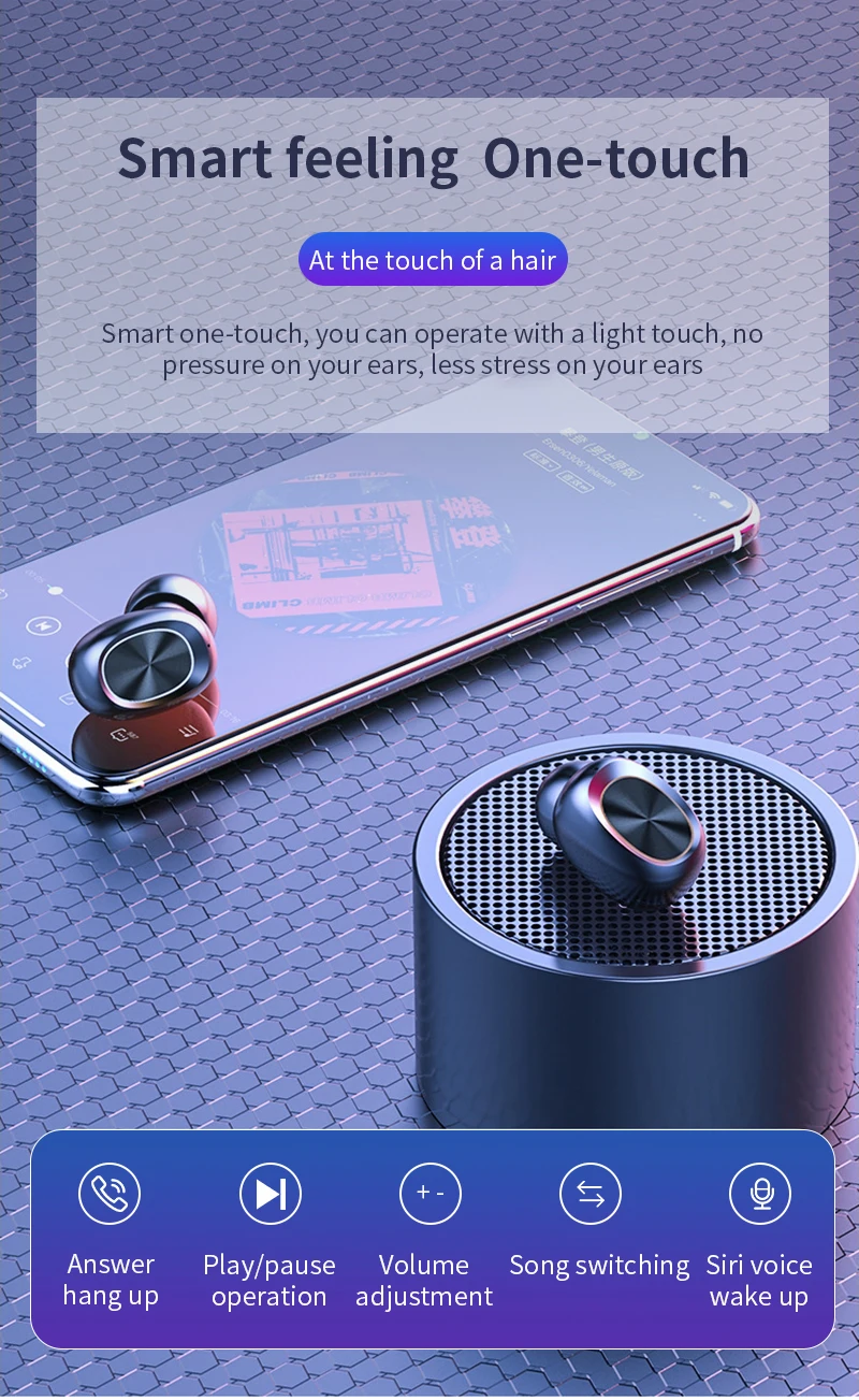 Сенсорные спортивные беспроводные наушники, 3D стерео Bluetooth наушники, мини водонепроницаемые наушники с шумоподавлением, наушники с зарядным устройством