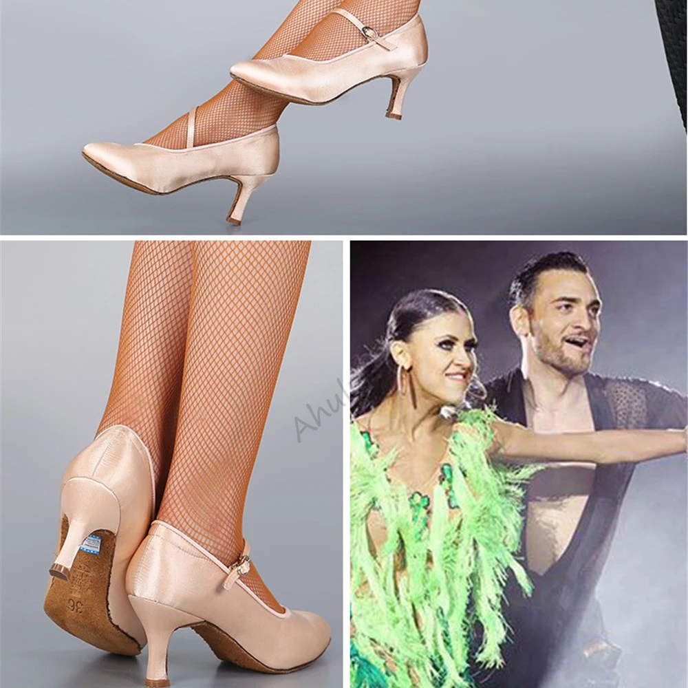 Для женщин Стандартный Обувь для танцев Тан атласный высокий низкий каблук