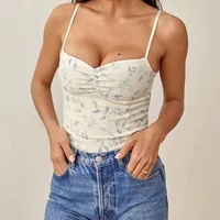 2021 summer women halter vintage sexy sling short shirt retro printed blusas lady back elastic bandage cropped strap top femme