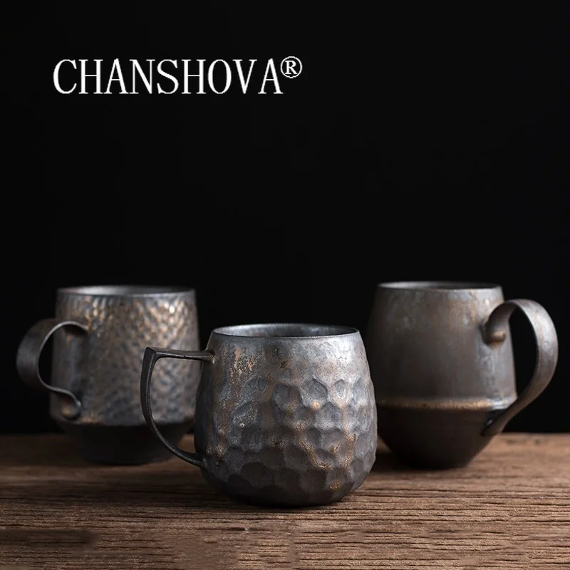 

CHANSHOVA 300ml Chinese retro style Personality Coarse pottery Handmade coffee cup tea cup saucer set Mug China Ceramic H491