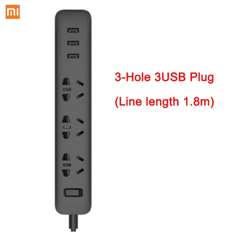 3-Hole 3USB(Black) Xiao mi силовая лента 2.1A Быстрая зарядка 3 USB удлинительная розетка 6 розеток адаптер США Великобритания ЕС AU mi силовая полоса - Цвет: 3-Hole 3USB(Black)