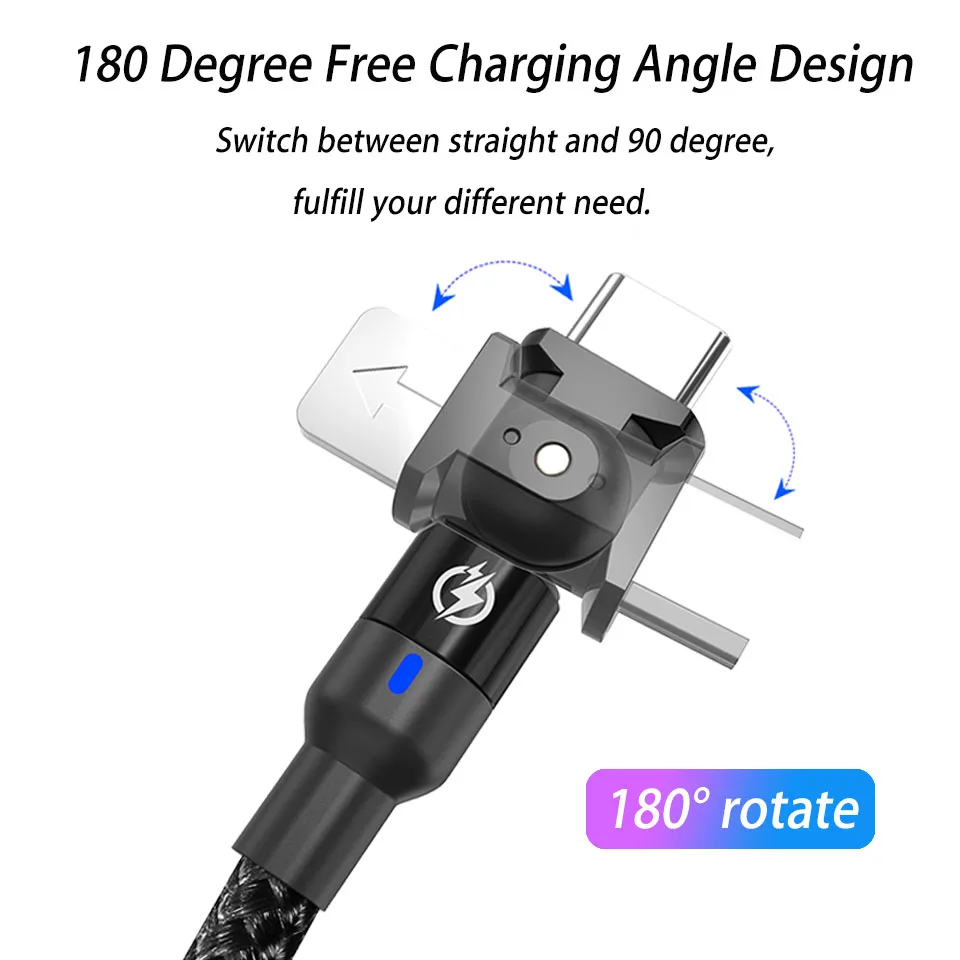 Новый обновленный 3A кабель для быстрой зарядки Micro Usb Type C 90 градусов светодиодный