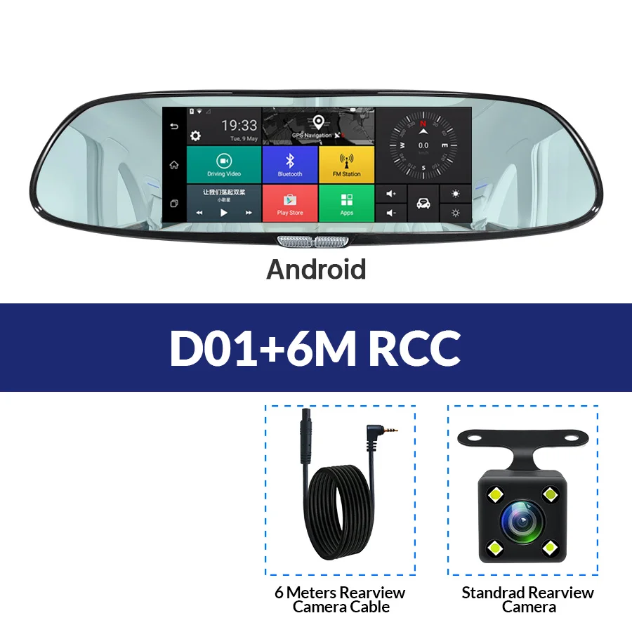 E-ACE 3G " сенсорный Автомобильный видеорегистратор Камера gps Bluetooth двойной объектив зеркало заднего вида Android 5,0 видео регистратор Full HD 1080P авто видеорегистратор - Название цвета: D01-6M RCC