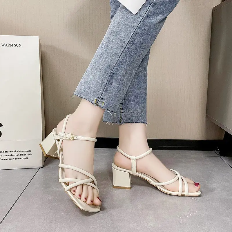 

Beige Heeled Sandals Comfort Shoes for Women 2021 Summer Espadrilles Platform All-Match Buckle Strap Med Black Girls Gladiator H