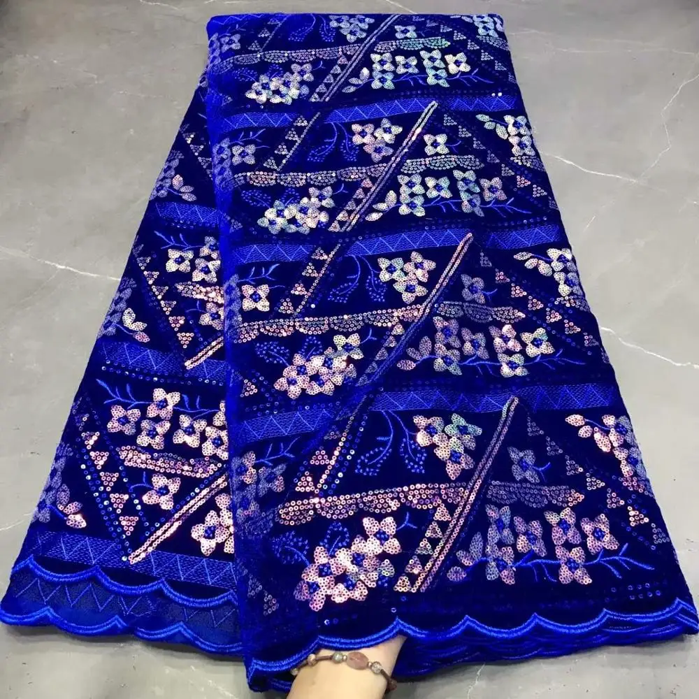 Nigeria Velvet Lace High Quality Royal Blue Sequin French Latest Embroidery Fabric Party Asoebi Nigeria African 2020 green/gold