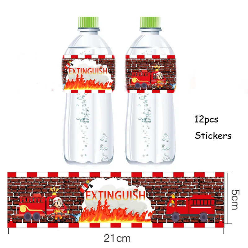 Omilut 12pcs Firefighter Birthday Water Bottle Labels Stickers Fired Up Fire Truck - Firetruck Baby Shower Supplies купить по
