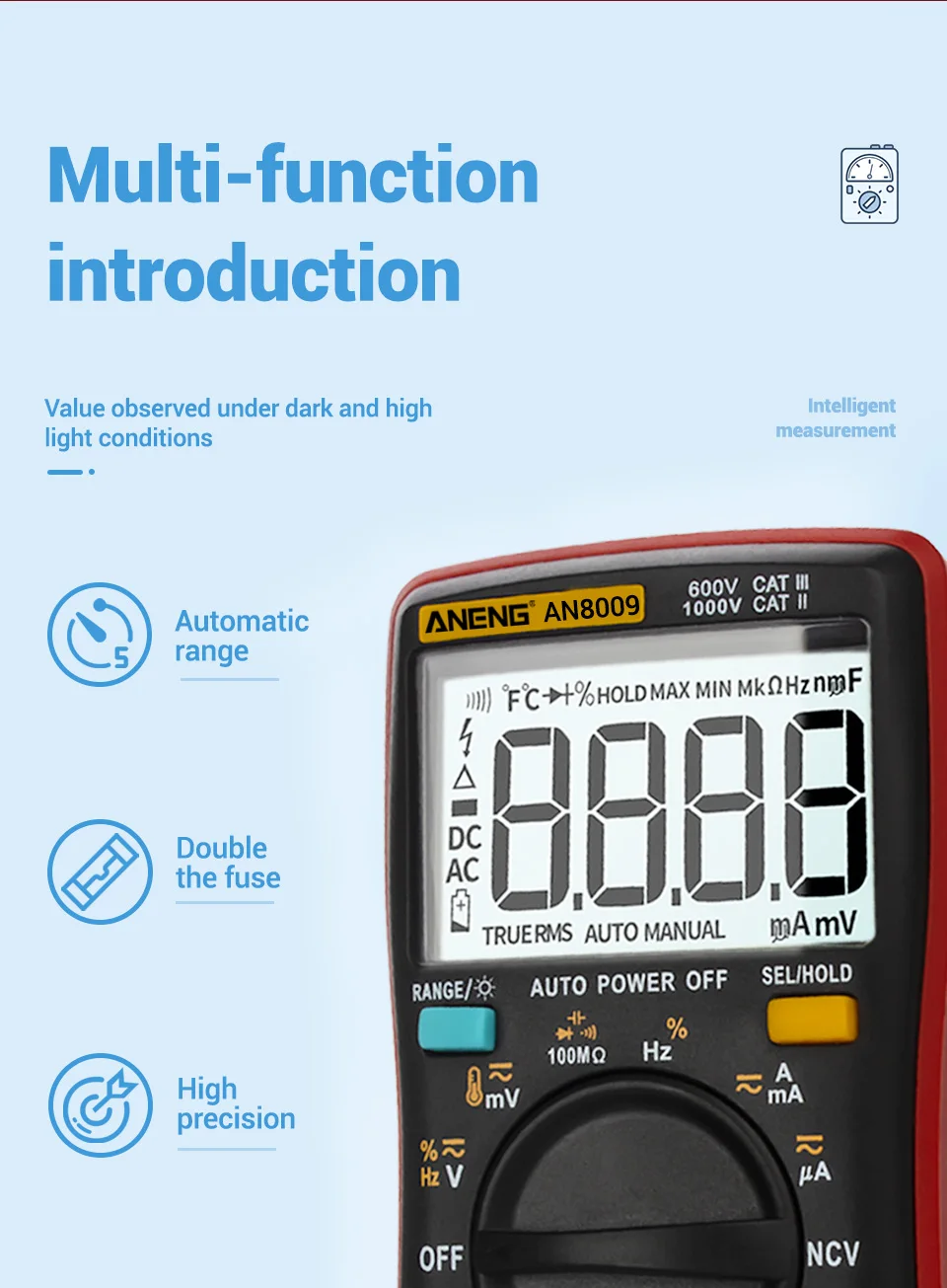 ANENG AN8009 мультиметр цифровой тестер multimeter esr метр мультиметры 9999 граф цифровой мультиметр транзистор тестер tester мултиметр тестор мультитестер мультиметр с термопарой конденсатор автоматический мультимет