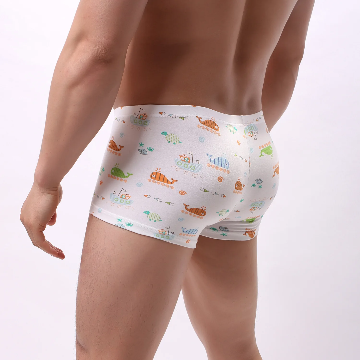 Мужские хлопковые трусы боксеры с мультяшным принтом мешочком низкой посадкой