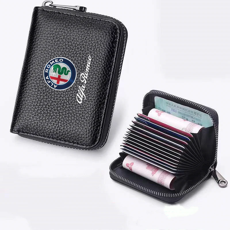 

For Alfa Romeo Car Organ Card Case RFID Anti-theft Card Holder Purse Card Case Multifunctional Zipper Small Short Wallet