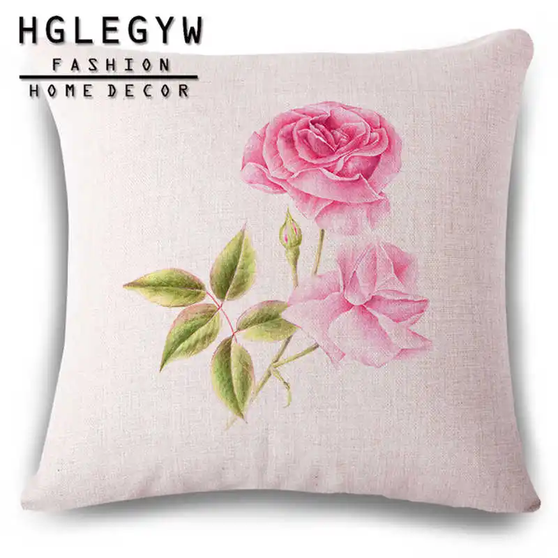 

Euro Style Rose Floral Cushion Cover 45*45cm Throw Pillowcase Cotton Linen Printed Pillow Covers Home Decorative for Mothers Day