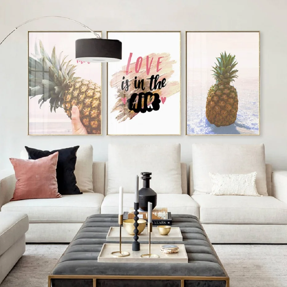 

Nordic Pineapple Wall Art Prints Canvas Paintings Love is in the Air Quotes Wall Art Posters for Home Living Room Decoration