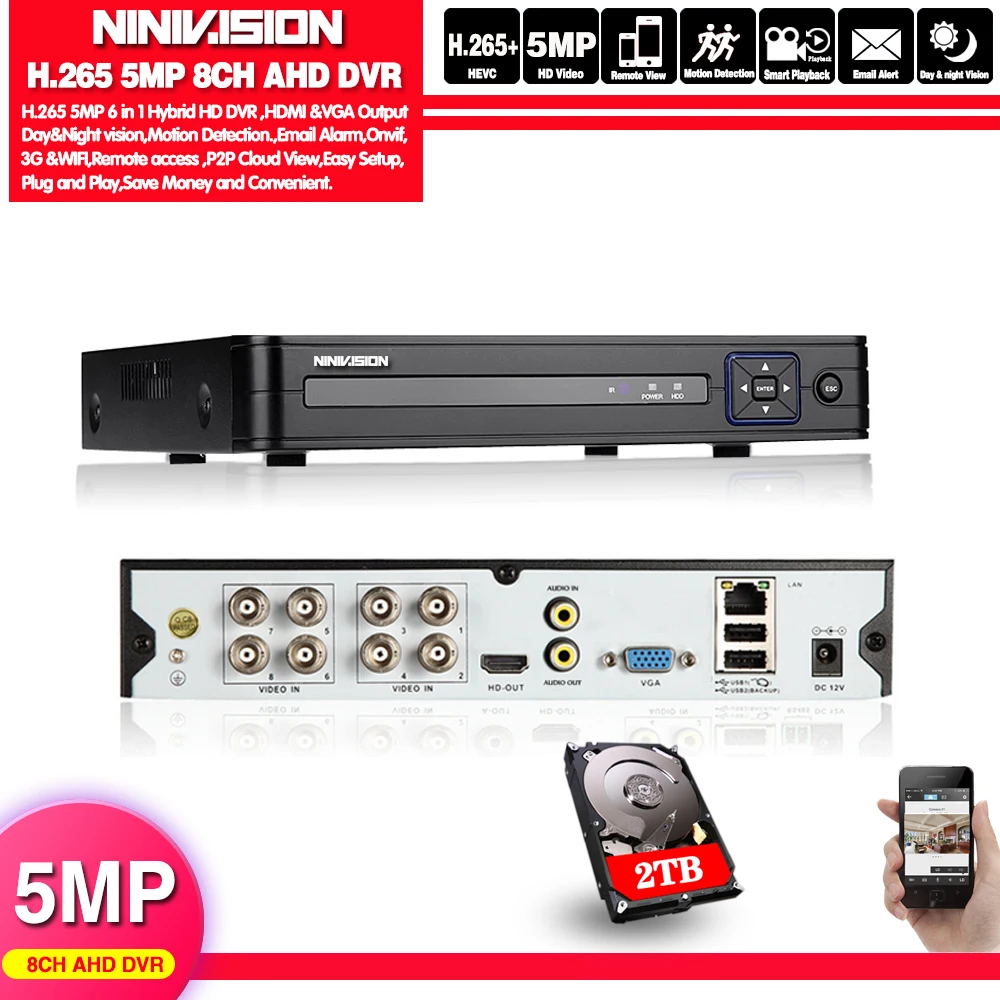 H.265 AHD 5MP 1080P 4CH 8CH CC TV небольшой видеорегистратор NVR для Kit VGA HDMI аудио системы