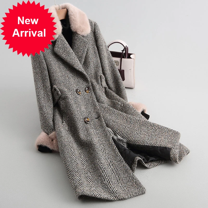 

Зимнее женское теплое шерстяное пальто A18123 с лисьим воротником, Женское пальто, куртка, пальто