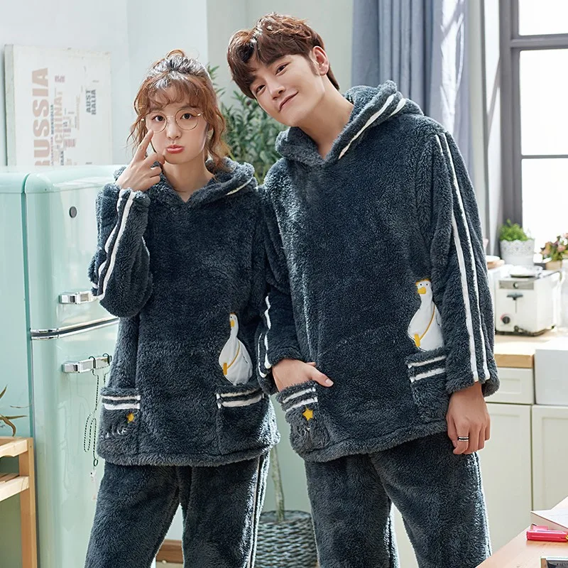 JRMISSLI Пижама с капюшоном наборы для женщин мультфильм пижамы Пары Loungewear Lover Pyjama Мужская одежда для сна