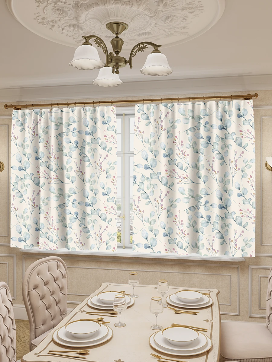 Шторы для кухни LeJoy Home из оксфорда Lux &quotНежный рисунок красных ягод и веточек&quot