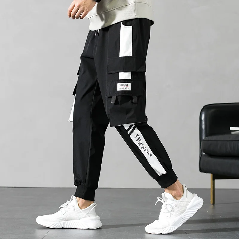

2021 Осенние новые мужские брюки карго джоггеры уличная черная Лоскутная пот брюки мужские Drawsting размера плюс мешковатые брюки мужские 7XL