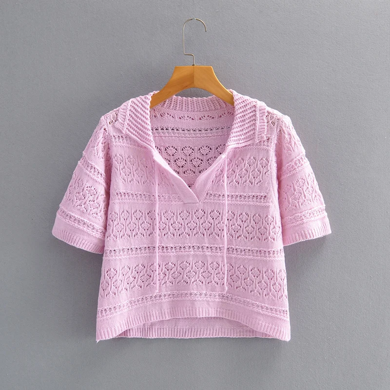 

JCÂ·KILIG Jacquard Mesh Hollowed-Out Knitted Short Sleeves L3153