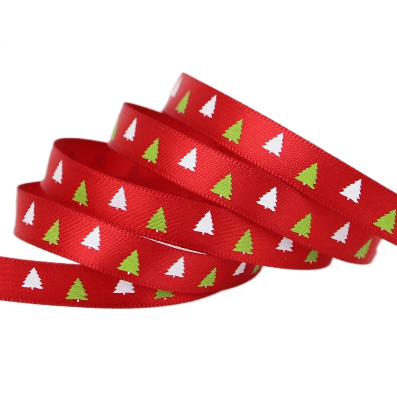 (1 ярд микс 10 цветов) мм красная атласная лента с принтом Рождественский подарок
